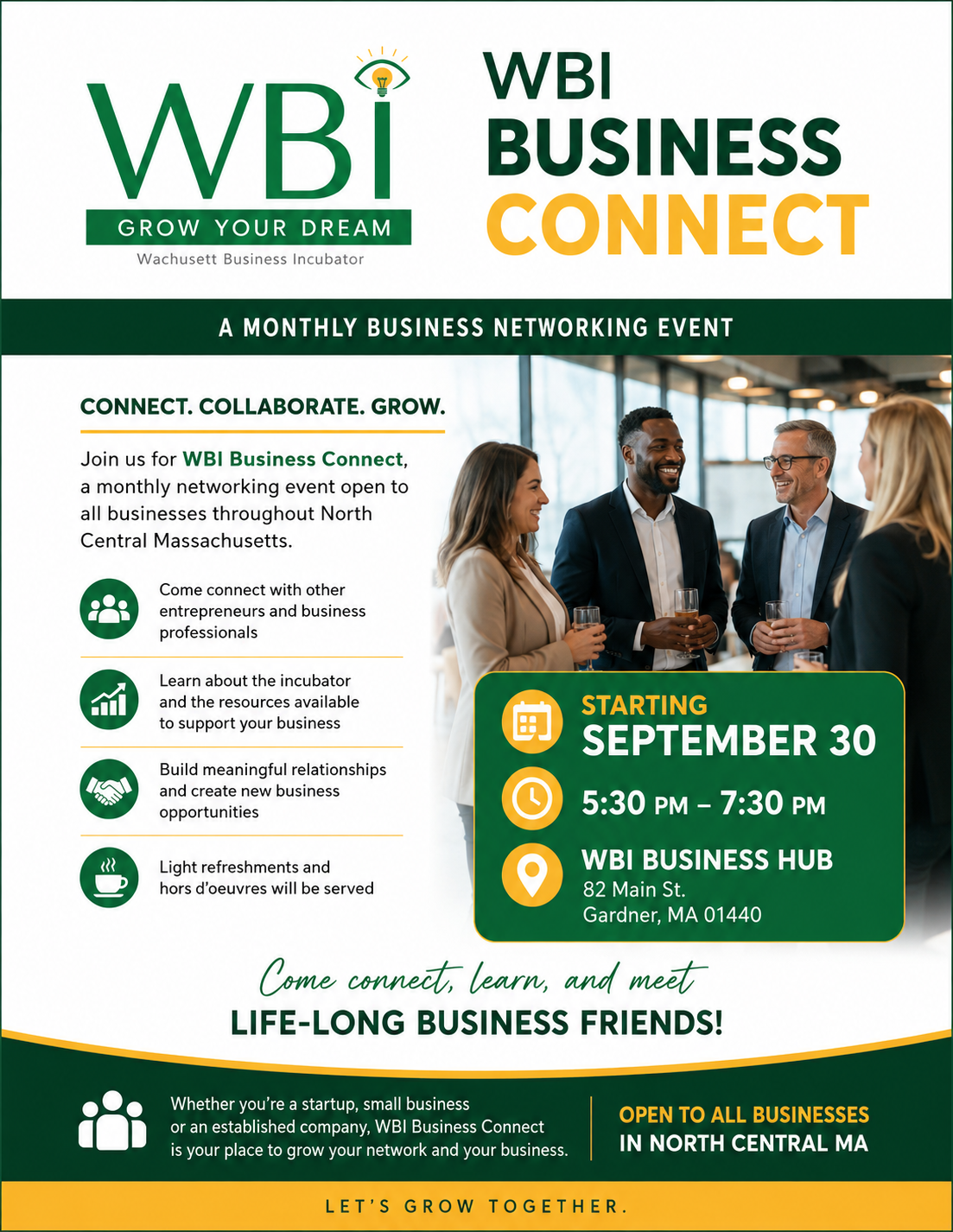 WBI Business Connect — monthly networking event flyer