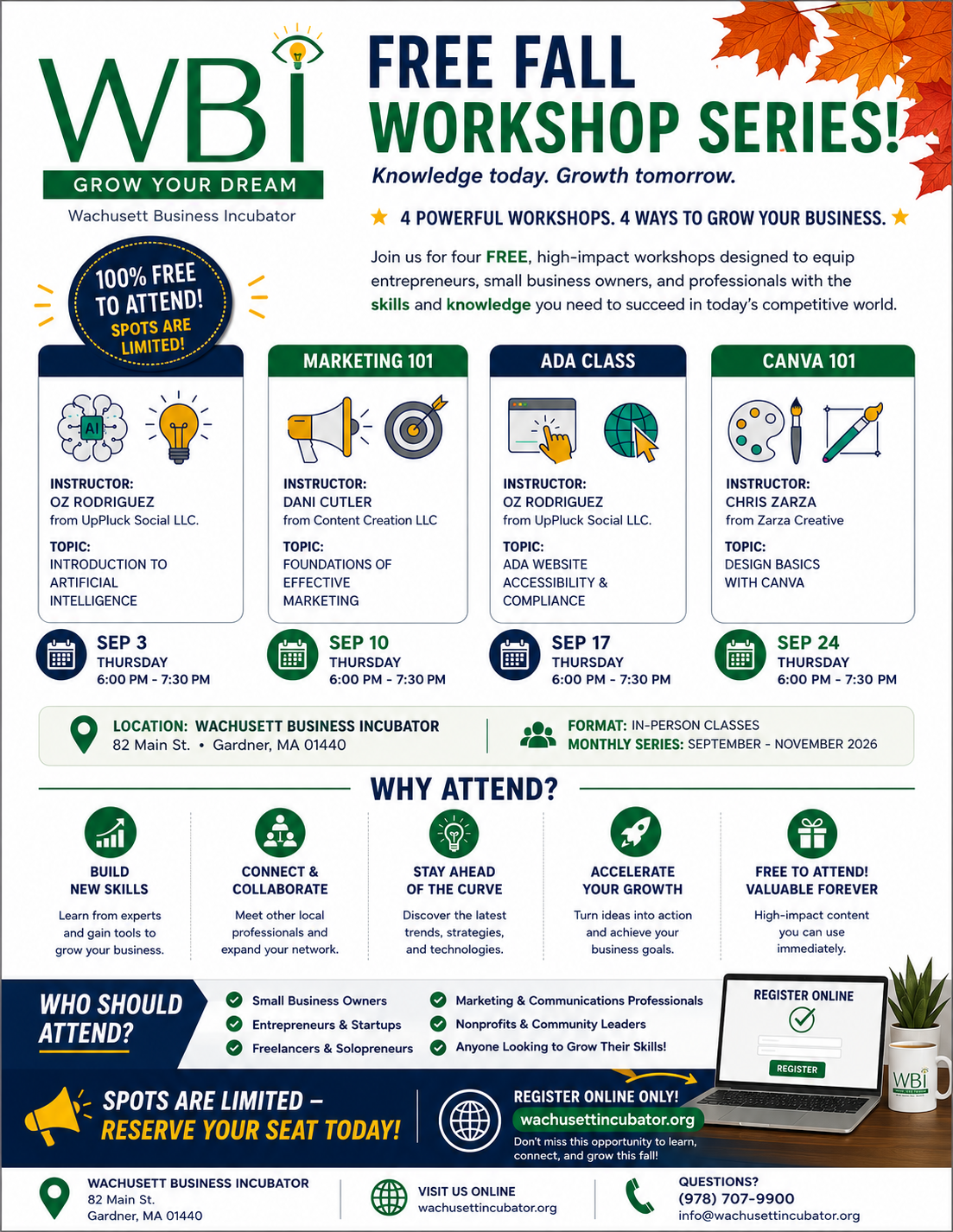 WBI Free Fall Workshop Series flyer