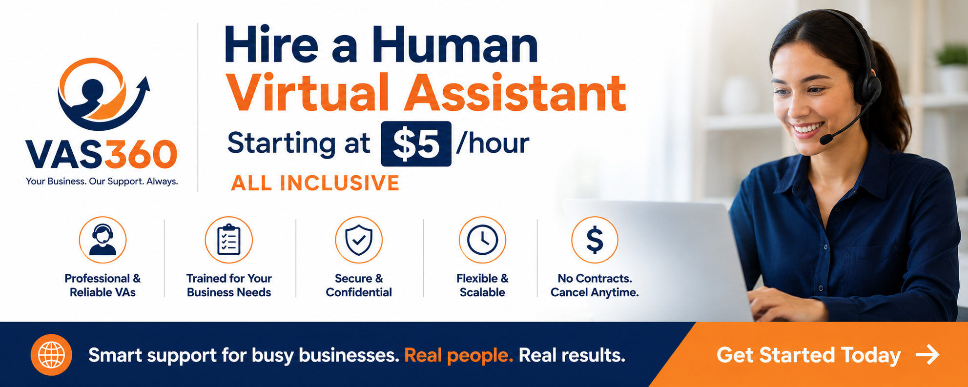 VAS360 — Hire a Human Virtual Assistant starting at $5/hour. All inclusive. Get started today.